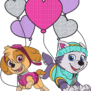 Kids Paw Patrol Skye And Everest With Heart Balloons T-shirt(1)